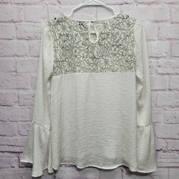 Rue 21 Silky Boho Blouse XS Oversized Bell Sleeves Black Lacy Fairycore Festival - Picture 7 of 9